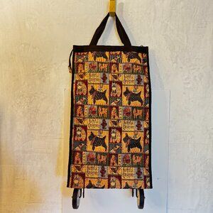 Scottie Tapestry Rolling Travel Collapsible Bag on Wheels Vtg Portable Travel To